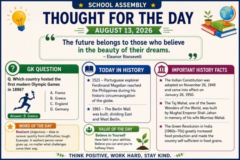 school assembly thought for the day august 13 2026