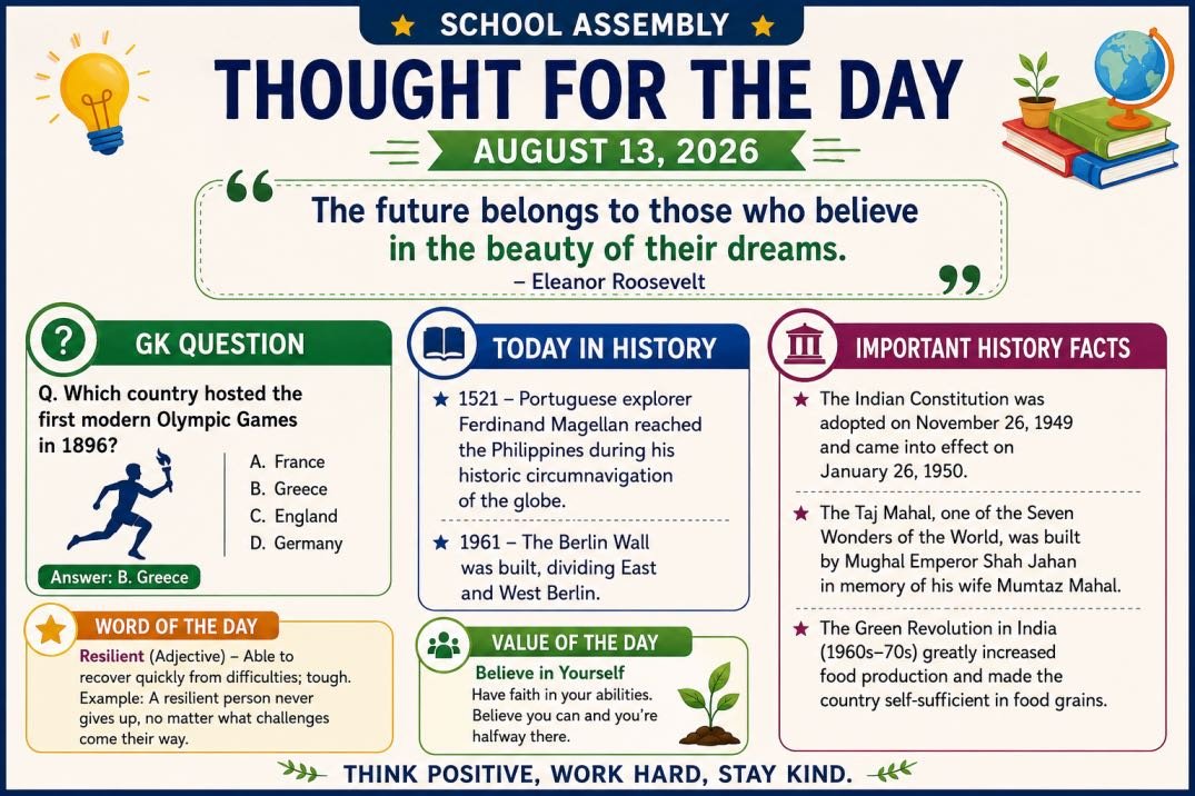 school assembly thought for the day august 14 2026